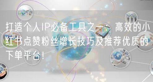 打造个人IP必备工具之一：高效的小红书点赞粉丝增长技巧及推荐优质的下单平台！