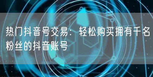 热门抖音号交易：轻松购买拥有千名粉丝的抖音账号